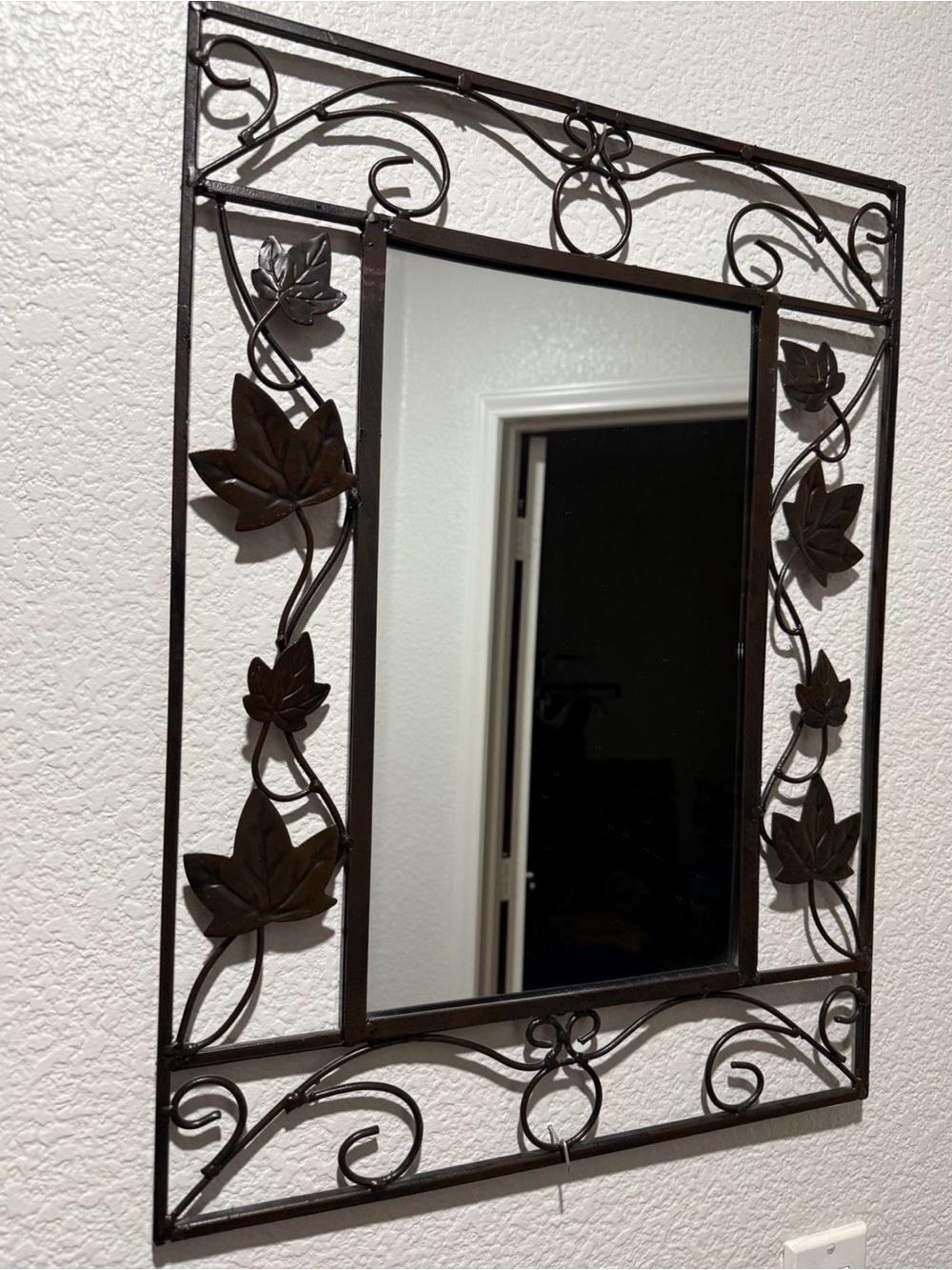 Vintage Decorative dark Brown black Leaf Iron Metal Wall Mirror 16x20”